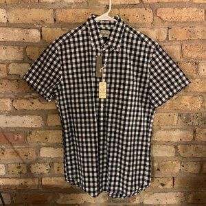 NWT Men's J Crew Short Sleeve Button Down Navy/White Gingham Size M